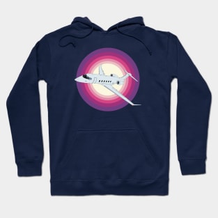 Bombardier Challenger 350 Jet Sunrise Retro Aviation Design Hoodie